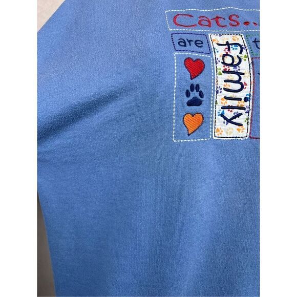 Vintage 90s Y2K Embroidered Cat Crewneck Sweatshirt Kitty Size Medium - Picture 7 of 7